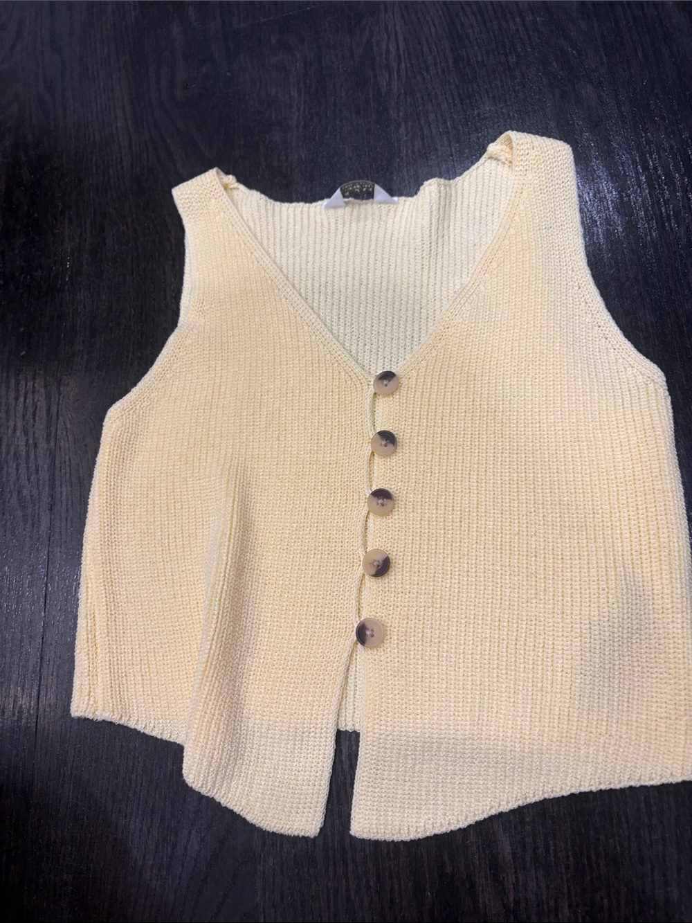 Girls primark butter yellow V-Neck Buttoned Knit Sweater Vest